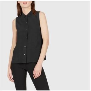 Everlane The Clean Silk Relaxed Sleeveless Shirt in Black Size 14